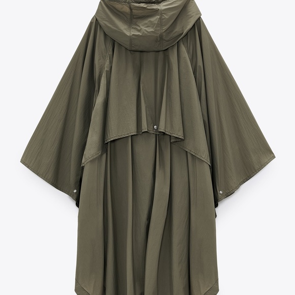 Zara Green Water Repellent Packable Hooded Rain Full Cut Cape Size L/XL … - Picture 5 of 5